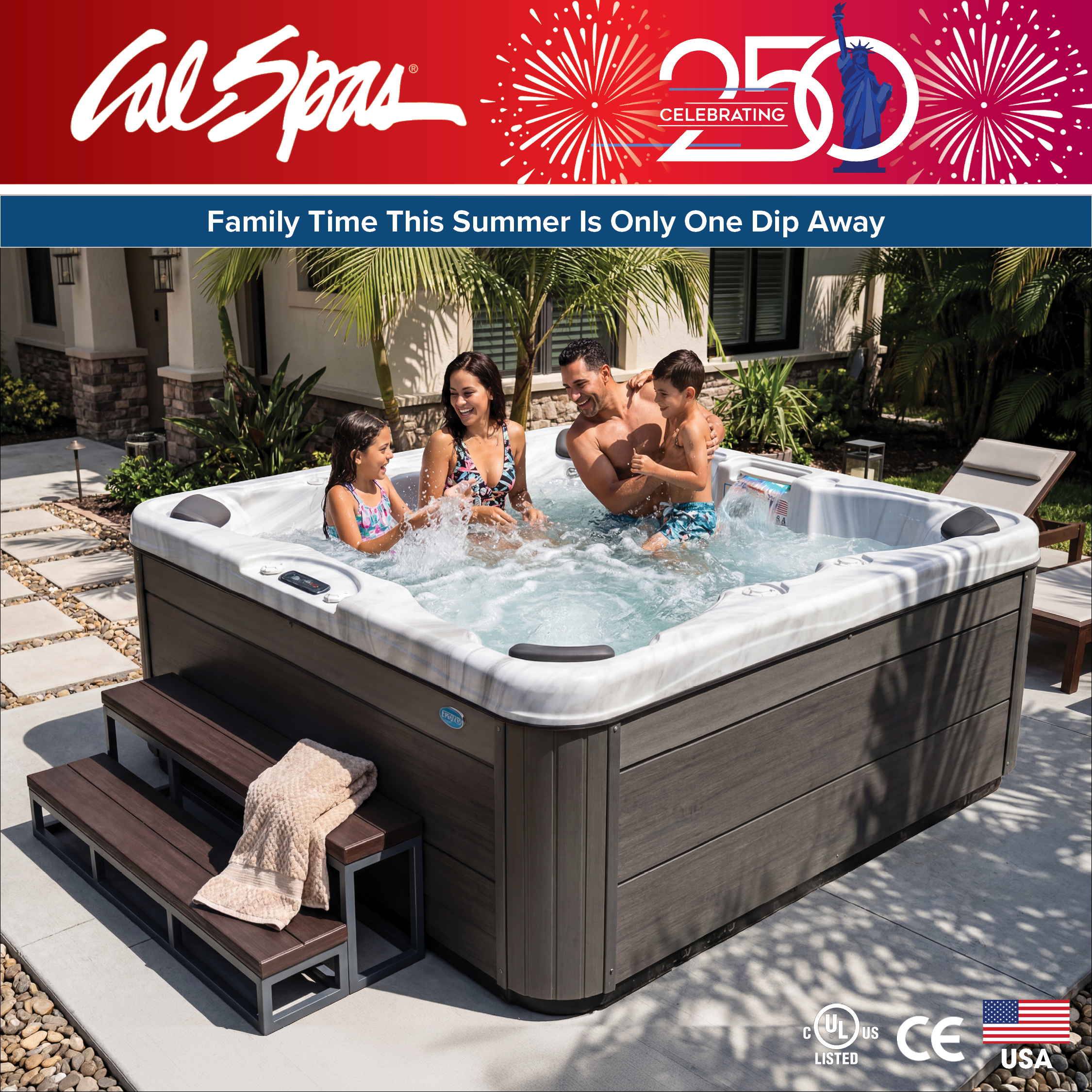 Calspas hot tub being used in a family setting - Hamilton